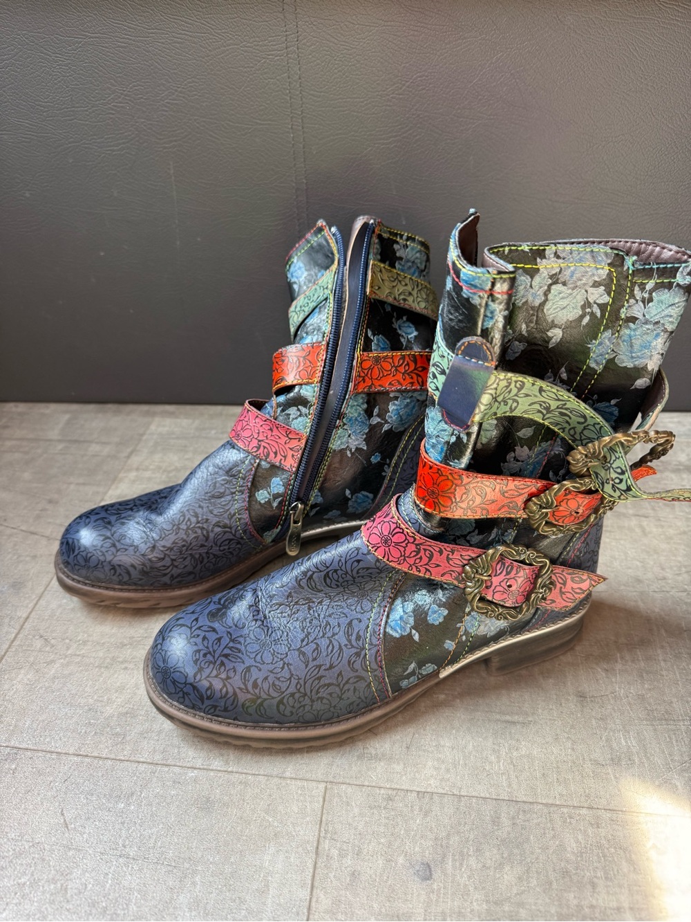 Women’s Multicolor Floral Leather Boots